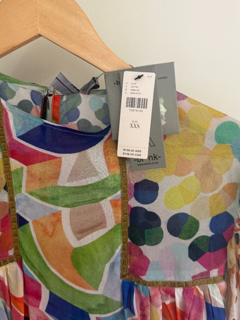 Anthropologie Bl-Nk Miranda Peasant Blouse Green Motif XXS - Picture 7 of 7